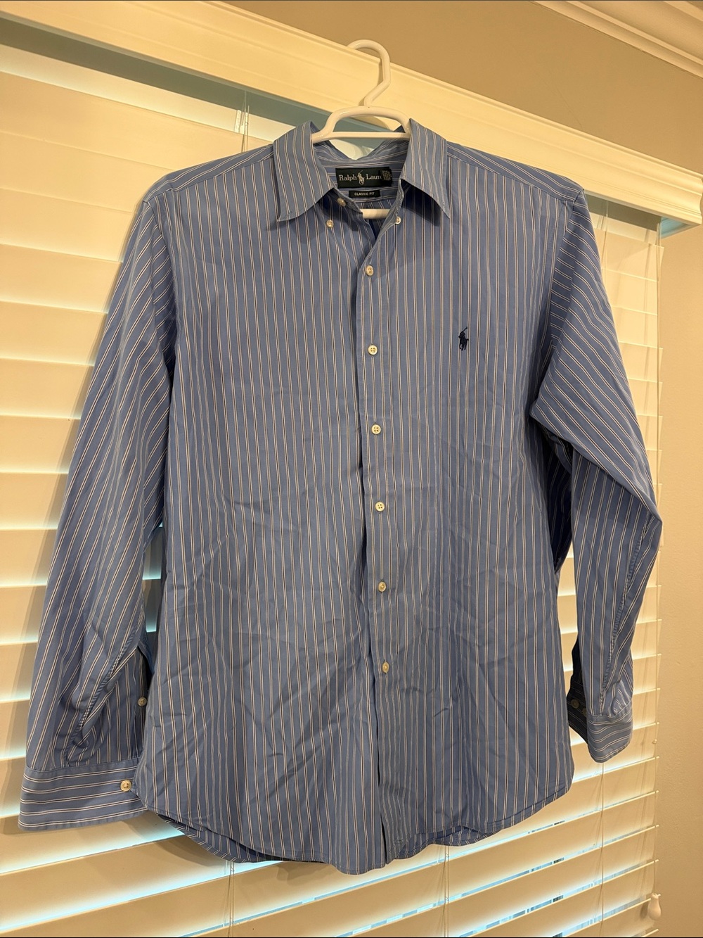 Ralph Lauren Light Blue and White Striped Men's Dress Shirt 17 34/35 classic fit